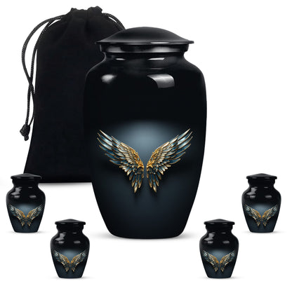 Blue wings urn for human ashes with butterfly 