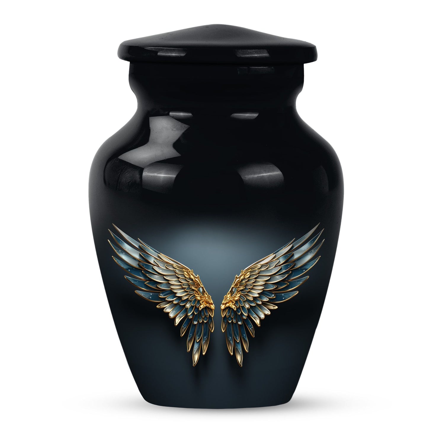 Blue wings urn for human ashes with butterfly 