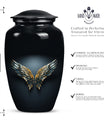 Blue wings urn for human ashes with butterfly 