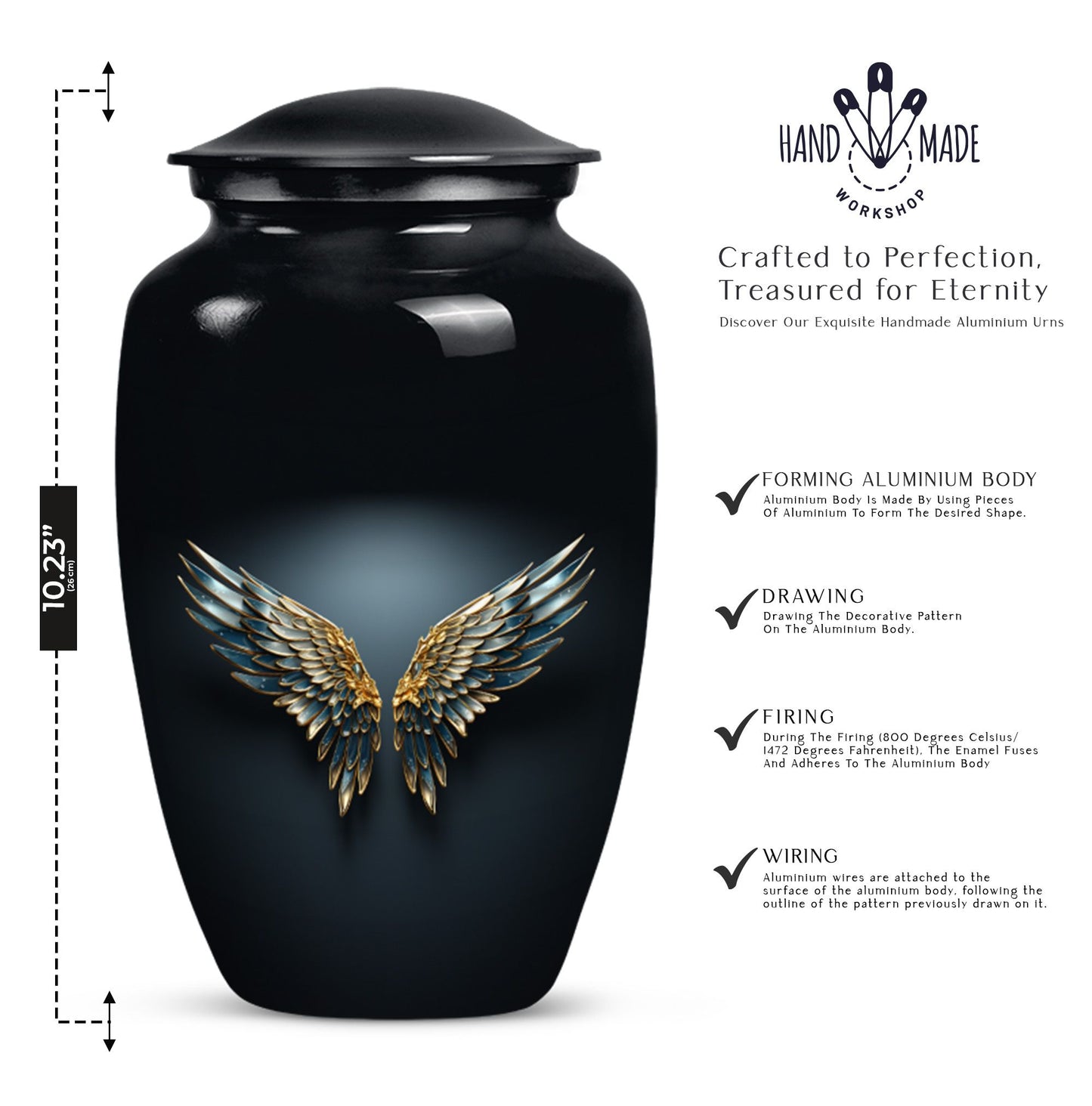 Blue wings urn for human ashes with butterfly 