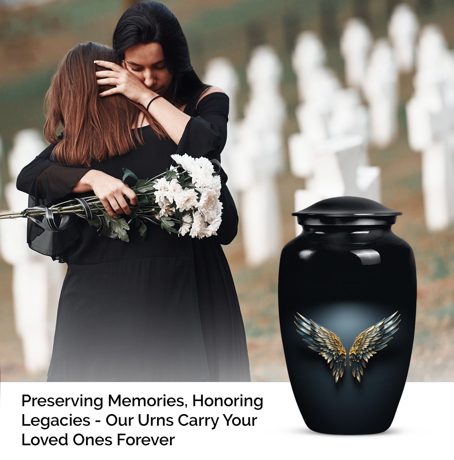 Blue wings urn for human ashes with butterfly 