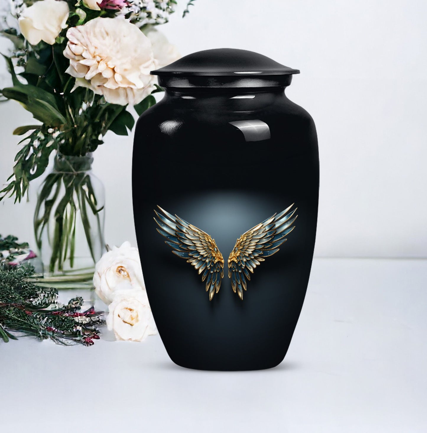 Blue wings urn for human ashes with butterfly 