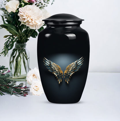 Blue wings urn for human ashes with butterfly 