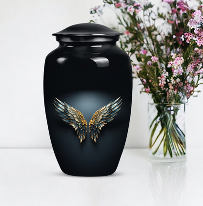 Blue wings urn for human ashes with butterfly 