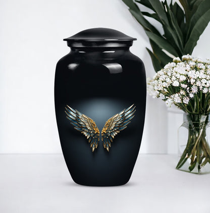 Blue wings urn for human ashes with butterfly 