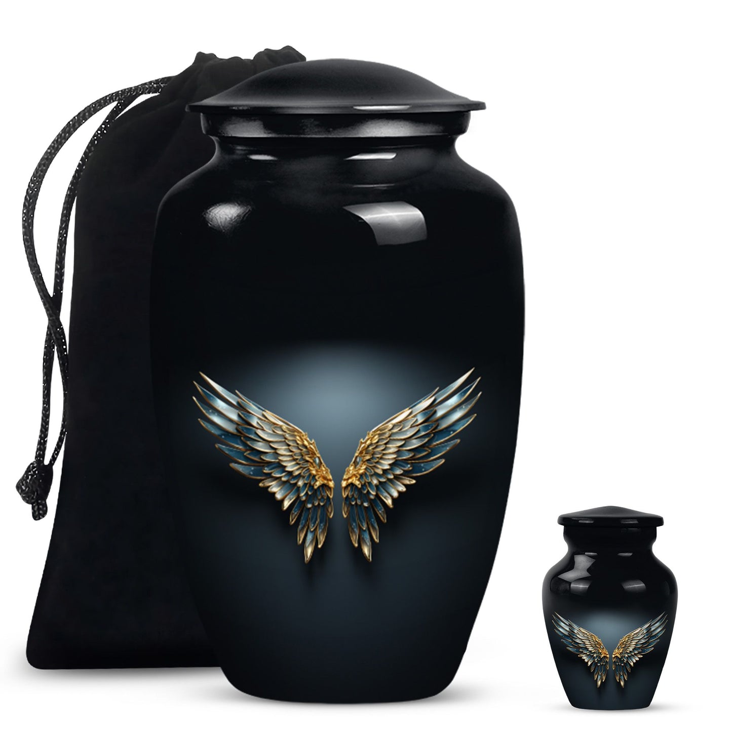 Blue wings urn for human ashes with butterfly 
