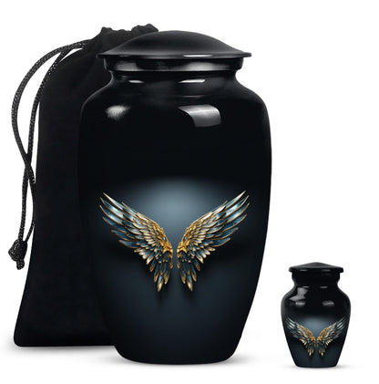 Blue wings urn for human ashes with butterfly 