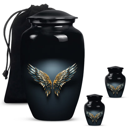 Blue wings urn for human ashes with butterfly 