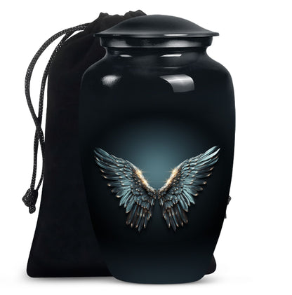 wings blue urn for adult ashes with butterfly theme