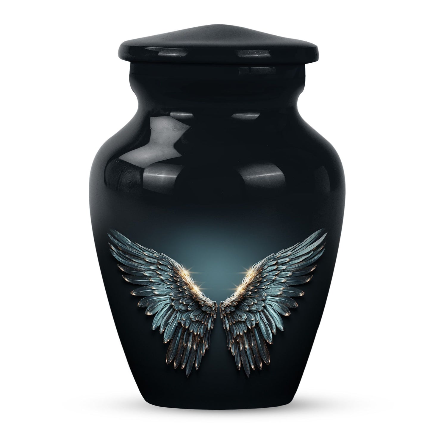 wings blue urn for adult ashes with butterfly theme