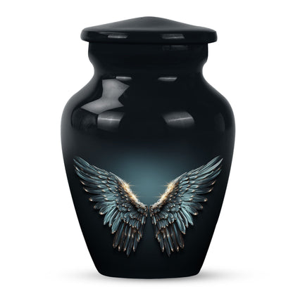 wings blue urn for adult ashes with butterfly theme