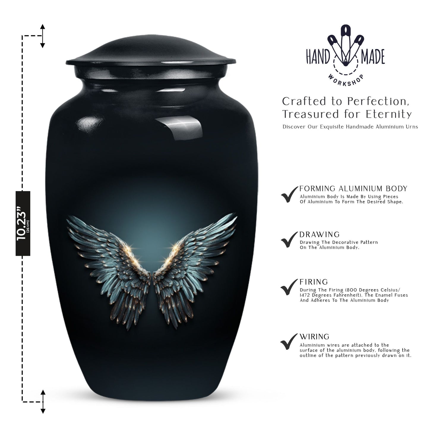 wings blue urn for adult ashes with butterfly theme