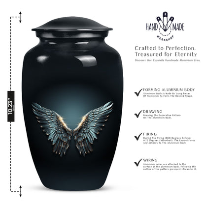 wings blue urn for adult ashes with butterfly theme