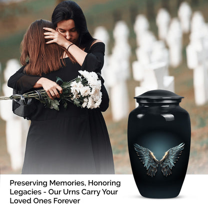 wings blue urn for adult ashes with butterfly theme