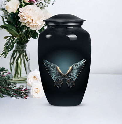 wings blue urn for adult ashes with butterfly theme