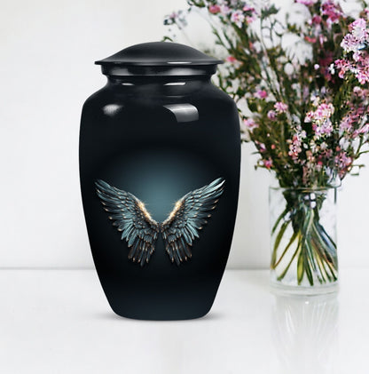 wings blue urn for adult ashes with butterfly theme