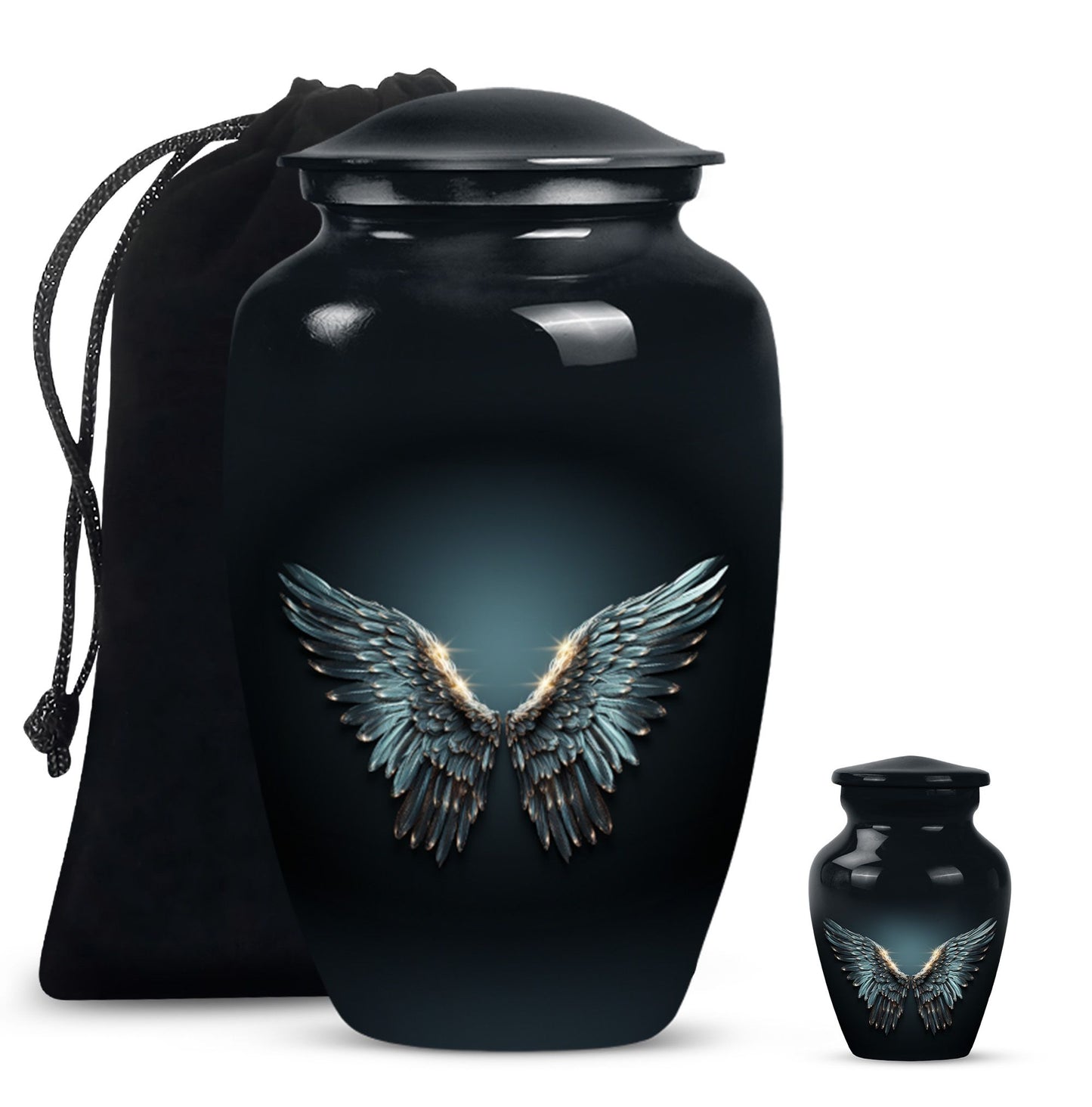 wings blue urn for adult ashes with butterfly theme