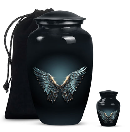 wings blue urn for adult ashes with butterfly theme