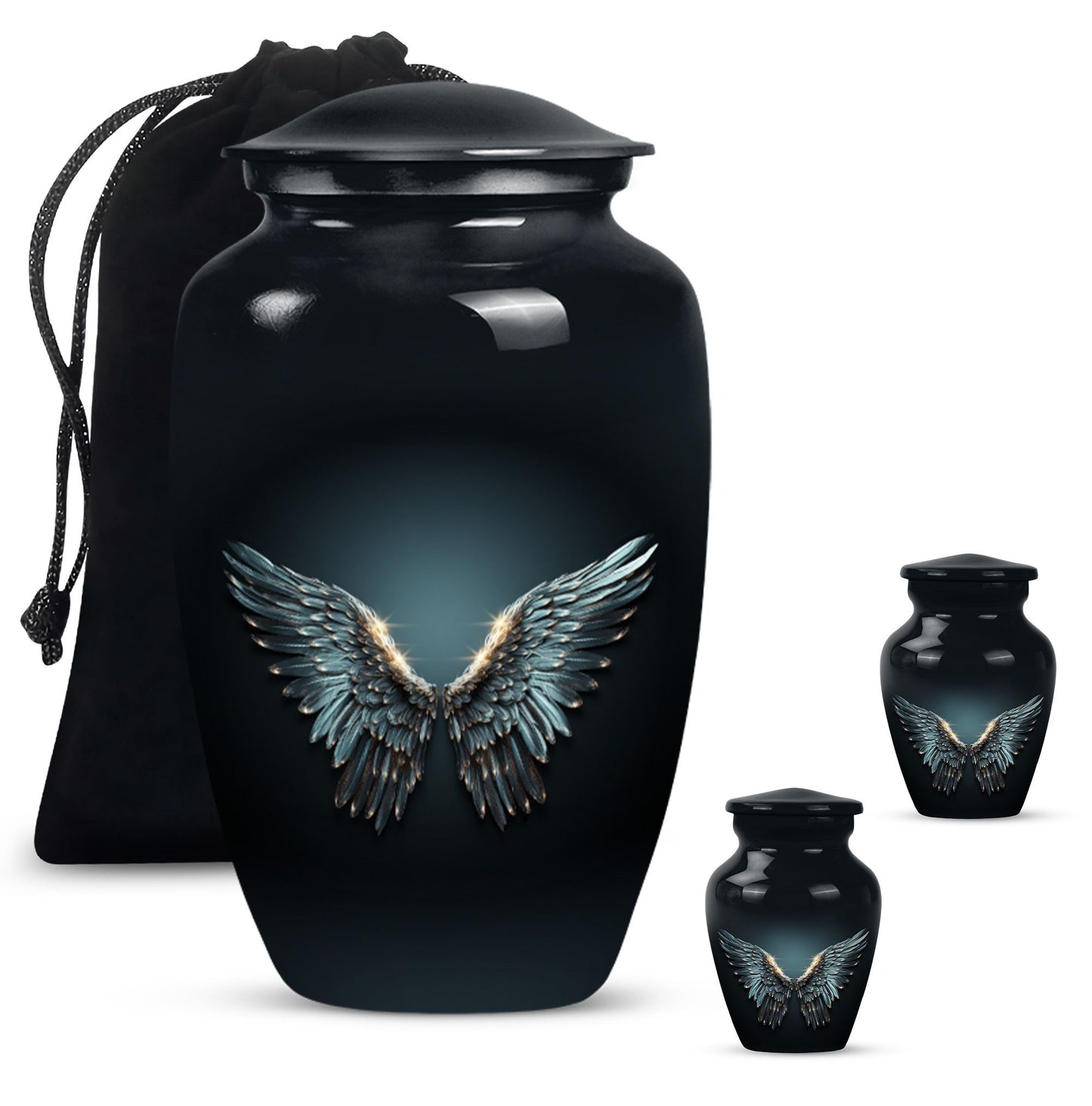 wings blue urn for adult ashes with butterfly theme