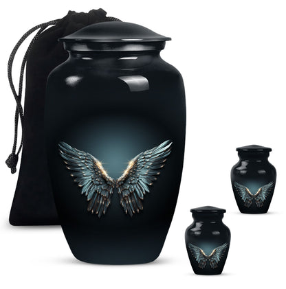 wings blue urn for adult ashes with butterfly theme