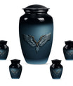 Wings Blue Theme Large Urn With 4 Keepsake Urn