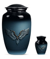 Wings Blue Theme Large Urn With 1 Keepsake Urn