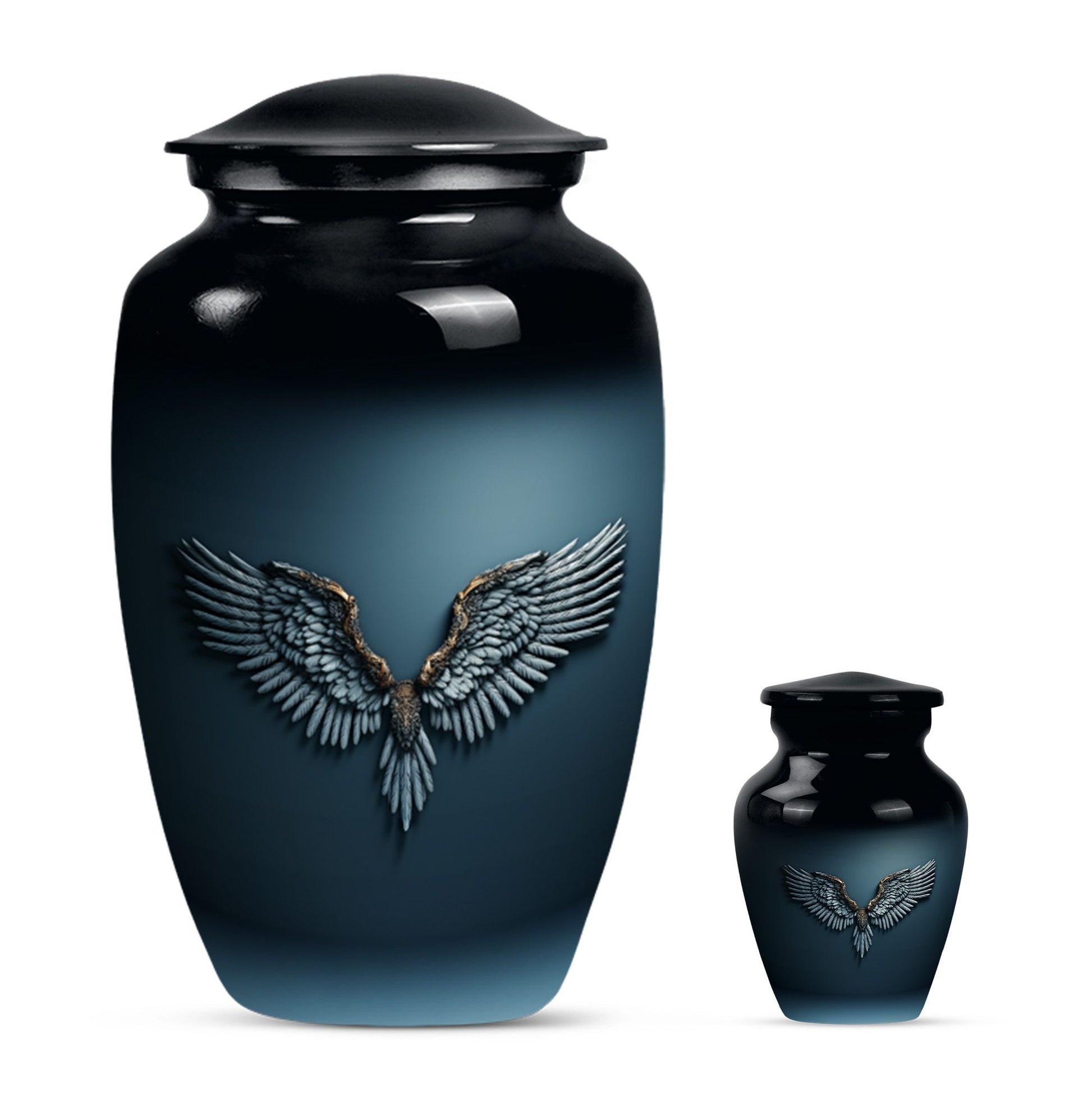 Wings Blue Theme Large Urn With 1 Keepsake Urn