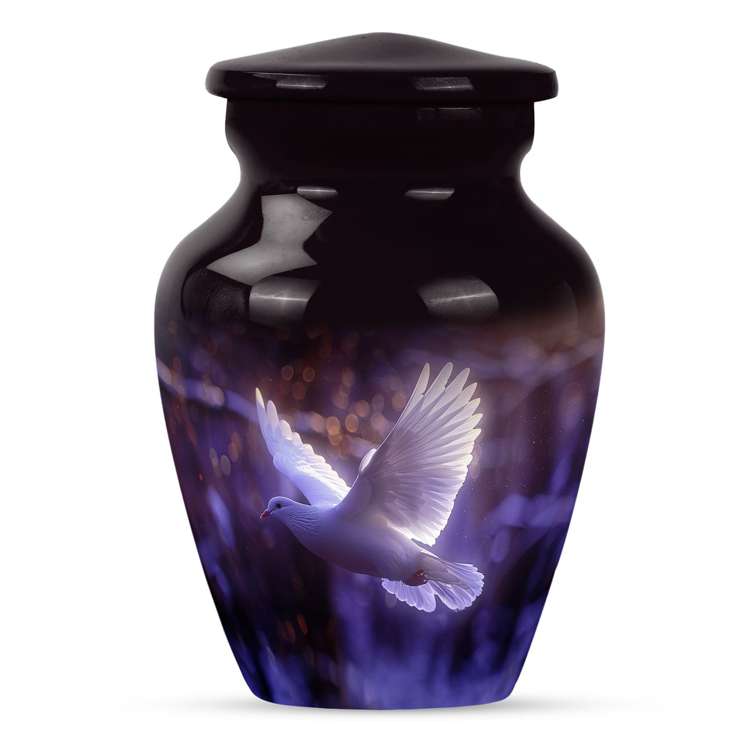 Classic 10 Inch white dove on purple Urn for adult ashes