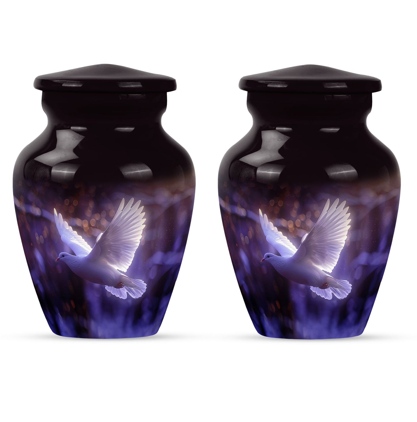 Classic 10 Inch white dove on purple Urn for adult ashes
