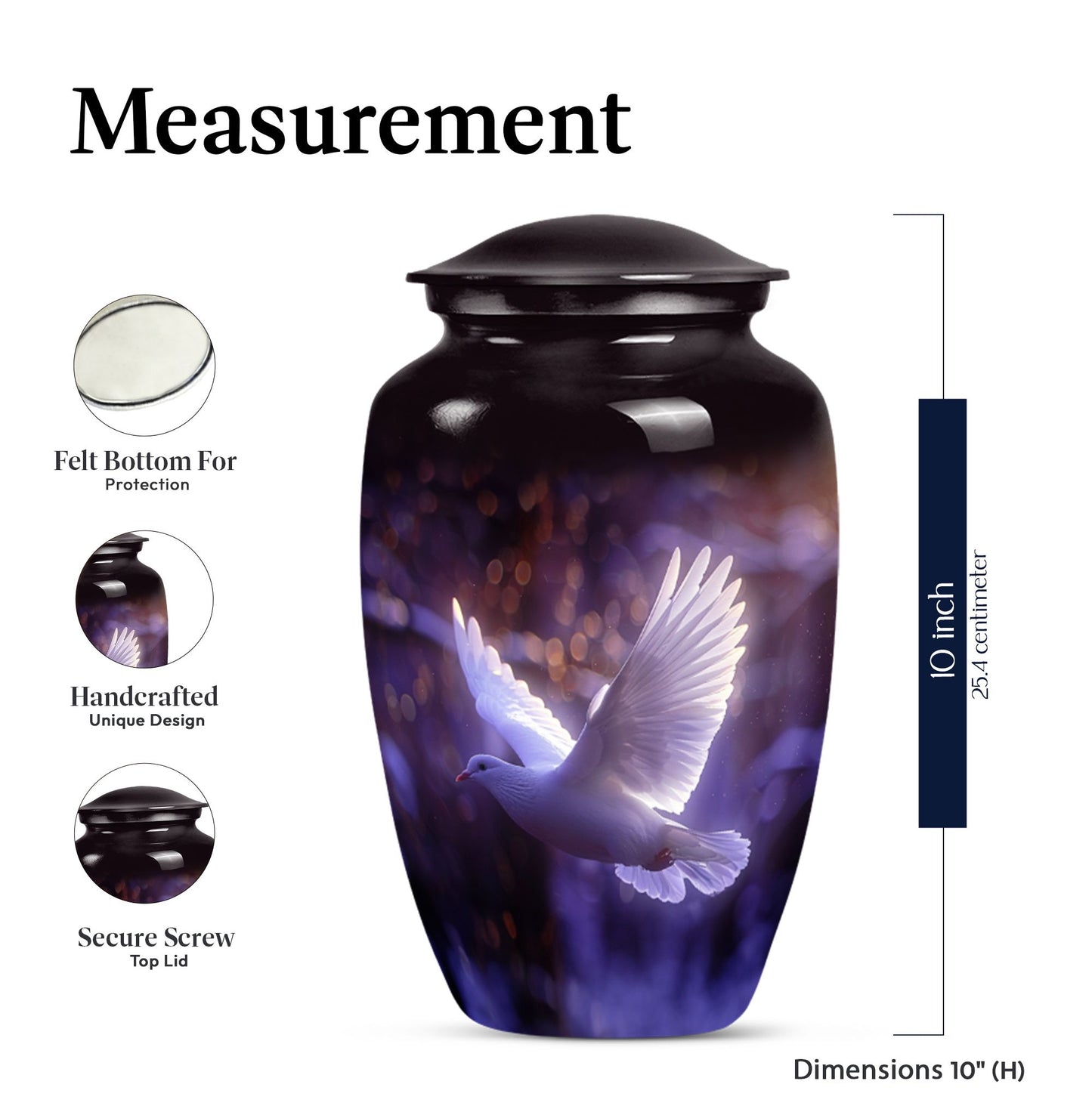 Classic 10 Inch white dove on purple Urn for adult ashes