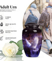 Classic 10 Inch white dove on purple Urn for adult ashes