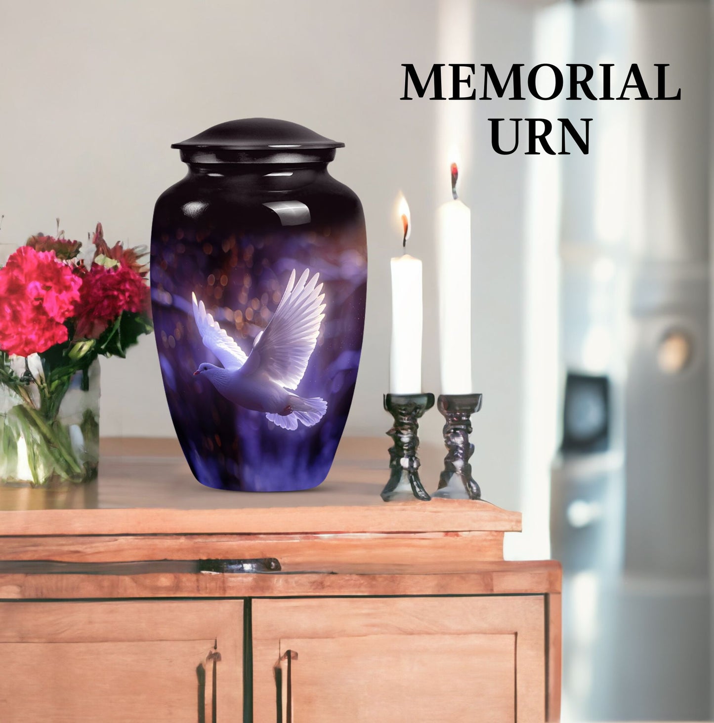 Classic 10 Inch white dove on purple Urn for adult ashes