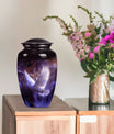 Classic 10 Inch white dove on purple Urn for adult ashes