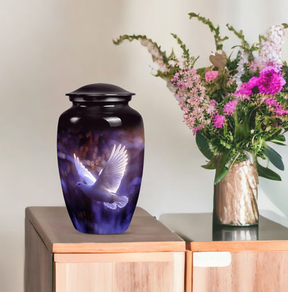 Classic 10 Inch white dove on purple Urn for adult ashes