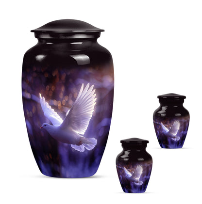 Classic 10 Inch white dove on purple Urn for adult ashes