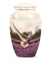 White Dove On Purple Theme Large Urn 10 Inch