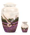 White Dove On Purple Theme Large Urn With 1 Keepsake Urn