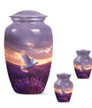 White Dove On Purple Theme Large Urn With 2 Keepsake Urn