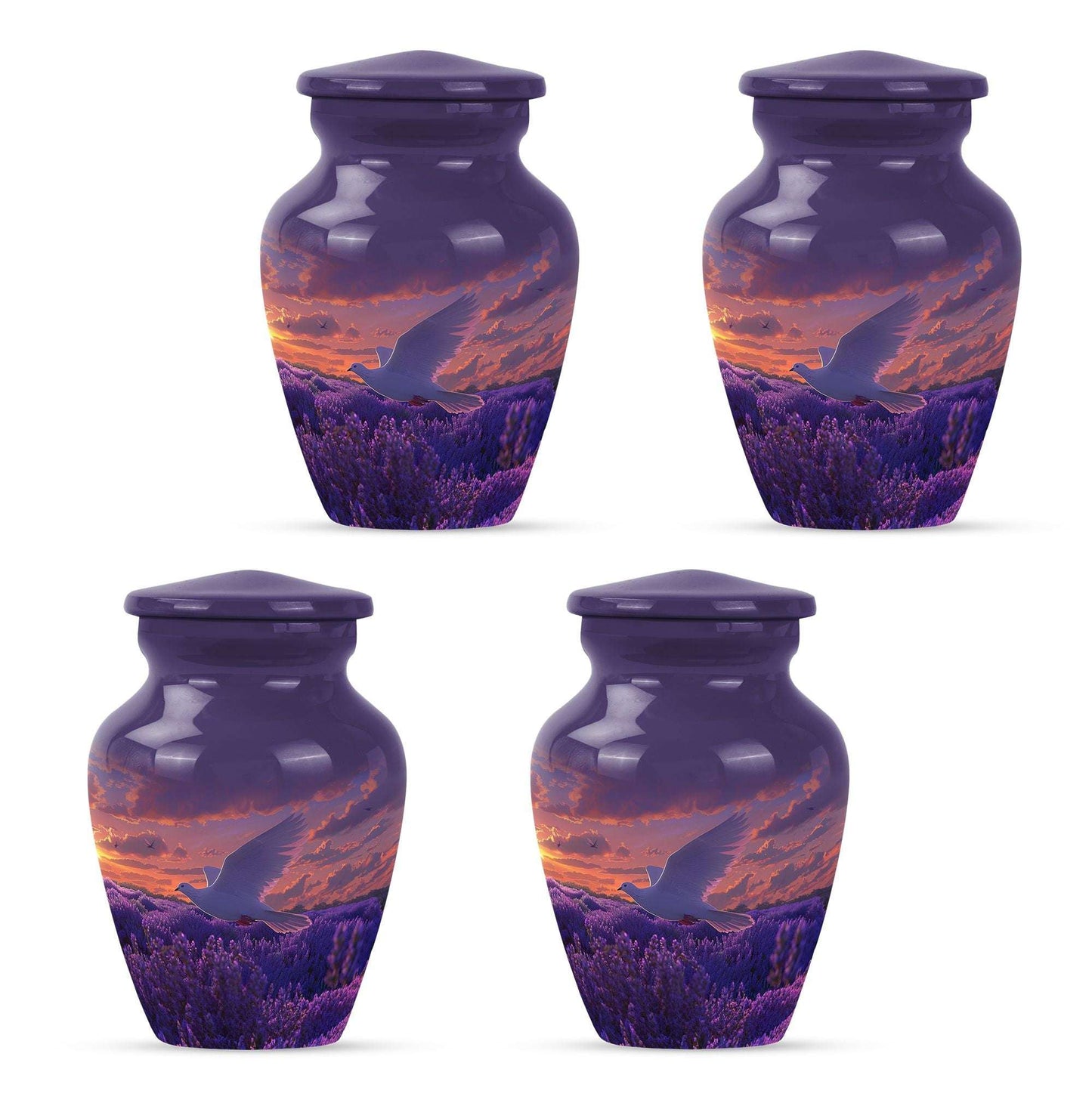 White Dove On Purple Theme 3 Inch Keepsake Pack of 4