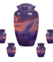 White Dove On Purple Theme Large Urn With 4 Keepsake Urn