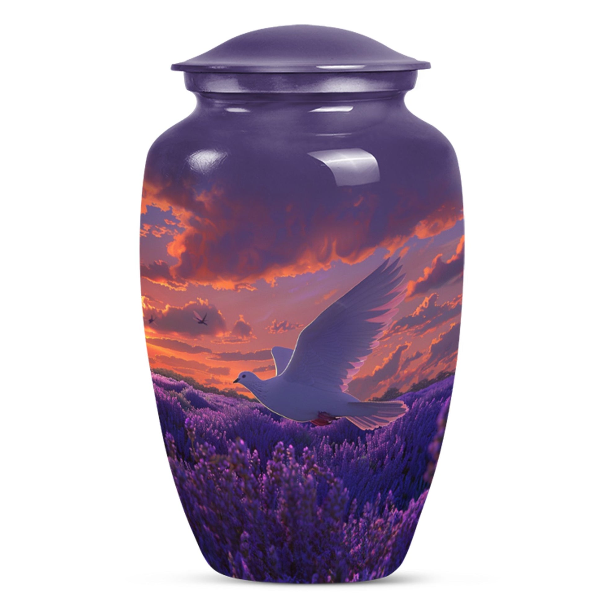 White Dove On Purple Theme Large Urn 10 Inch