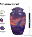 Classic 10-inch aluminum white dove on purple cremation urn.