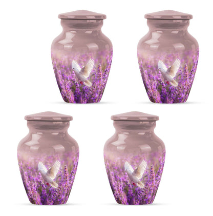 White Dove On Purple Theme 3 Inch Keepsake Pack of 4