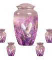 White Dove On Purple Theme Large Urn With 4 Keepsake Urn
