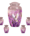 Classic 10-inch purple urn with a white dove design,