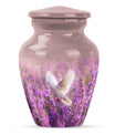 Classic 10-inch purple urn with a white dove design,