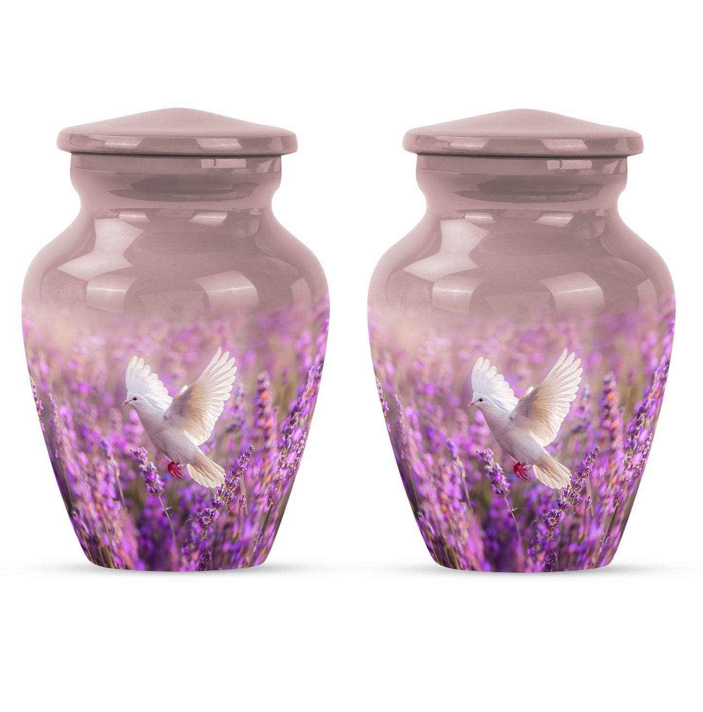 Classic 10-inch purple urn with a white dove design,