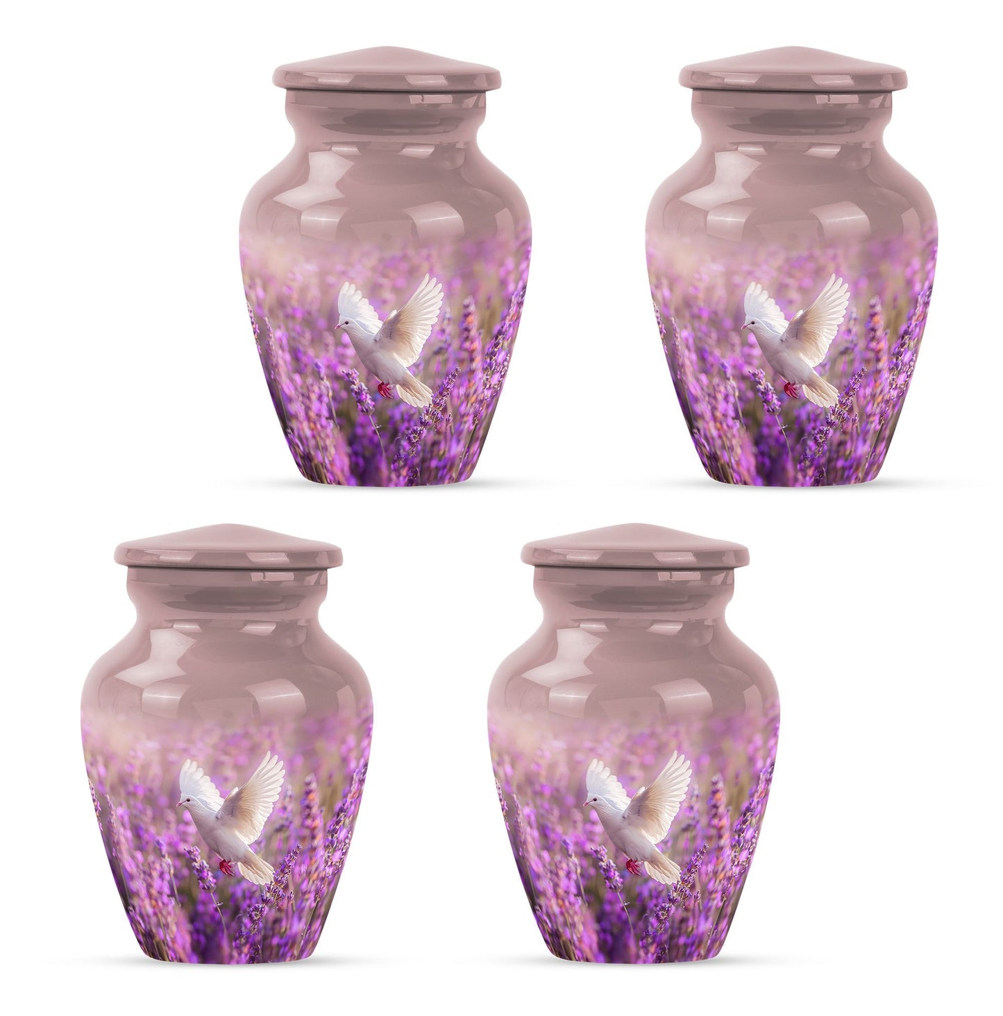 Classic 10-inch purple urn with a white dove design,