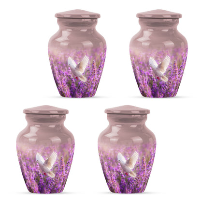 Classic 10-inch purple urn with a white dove design,