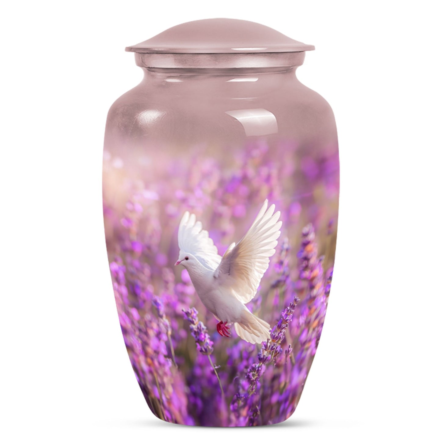 White Dove On Purple Theme Large Urn 10 Inch